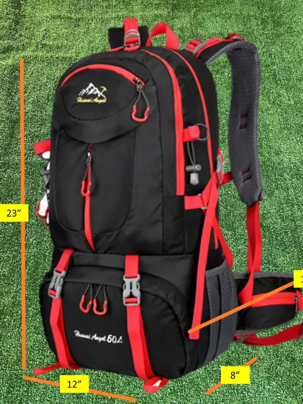 60L Hiking Backpack Waterproof Travel Rucksack Outdoor Sports Bag Black Red  Rea